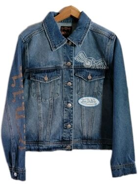 Von Dutch Denim Trucker Jeans Jacket Embellished Biker Y2K Grunge Streetwear NWT